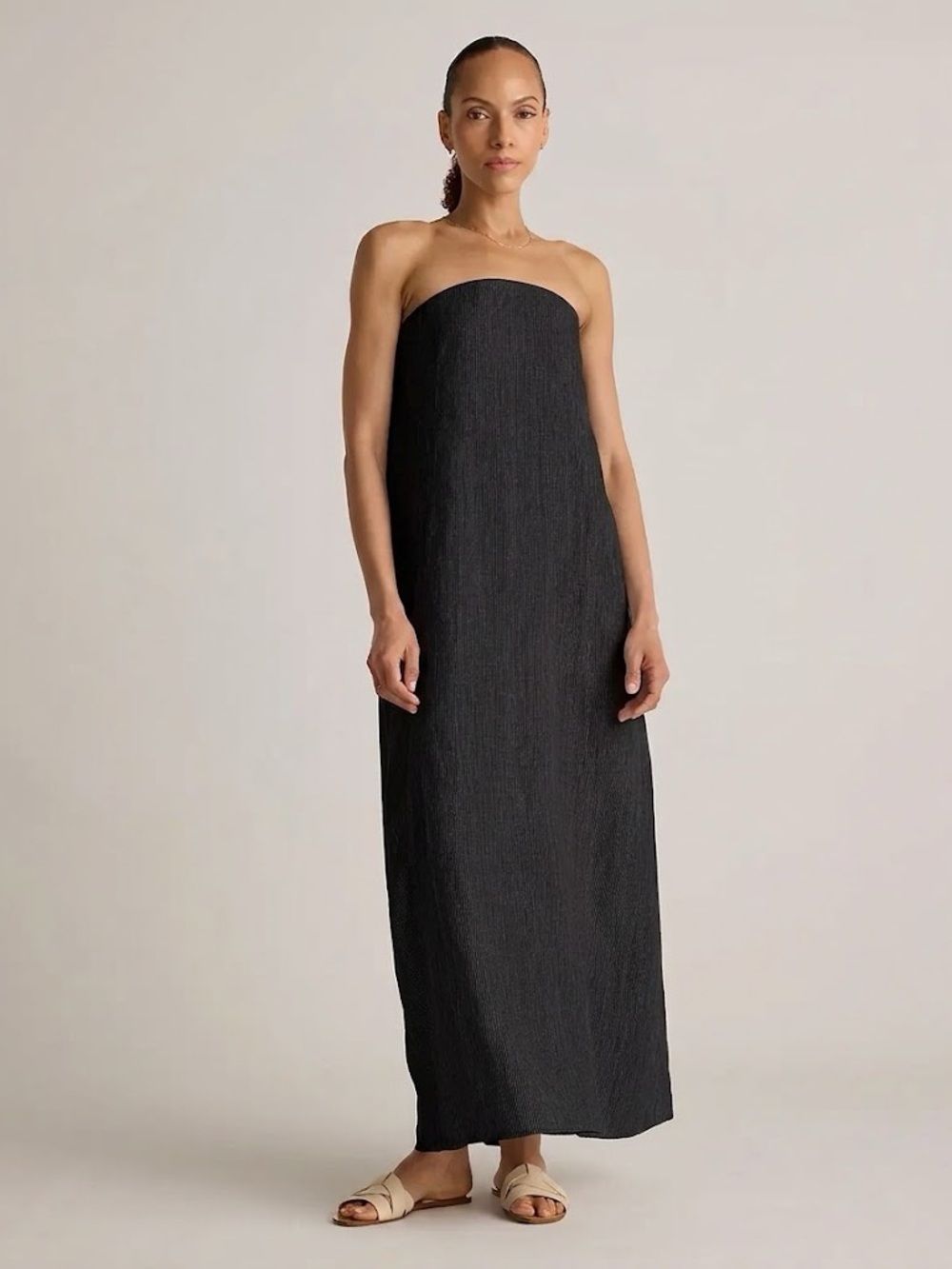 Quince 100% European Linen Strapless Maxi Dress in Black color size small NWT